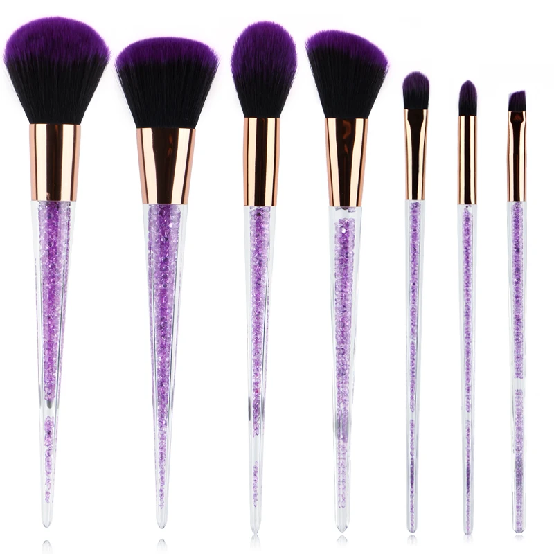 BBL 7pcs/set Makeup Brush Kit Foundation Powder Eyebrow Shadow Brush Blush Purple Crystal Brush Makeup Set Portable Makeup Brush