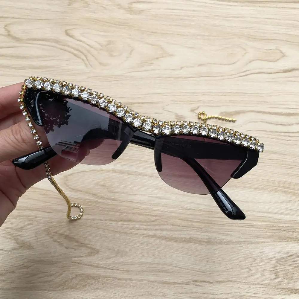 

Bling Rhinestone Cat Eye Sunglasses Women Half Frame Sun Glasses Female Vintage Cateye Eyewear Gafas Oculos De Sol UV400