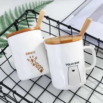 

350ml Cute animal pattern Coffee mug With Lid Spoon Ceramic Cup Cartoon Porcelain Mugs Milk Coffee Mugs Drinkware Gifts