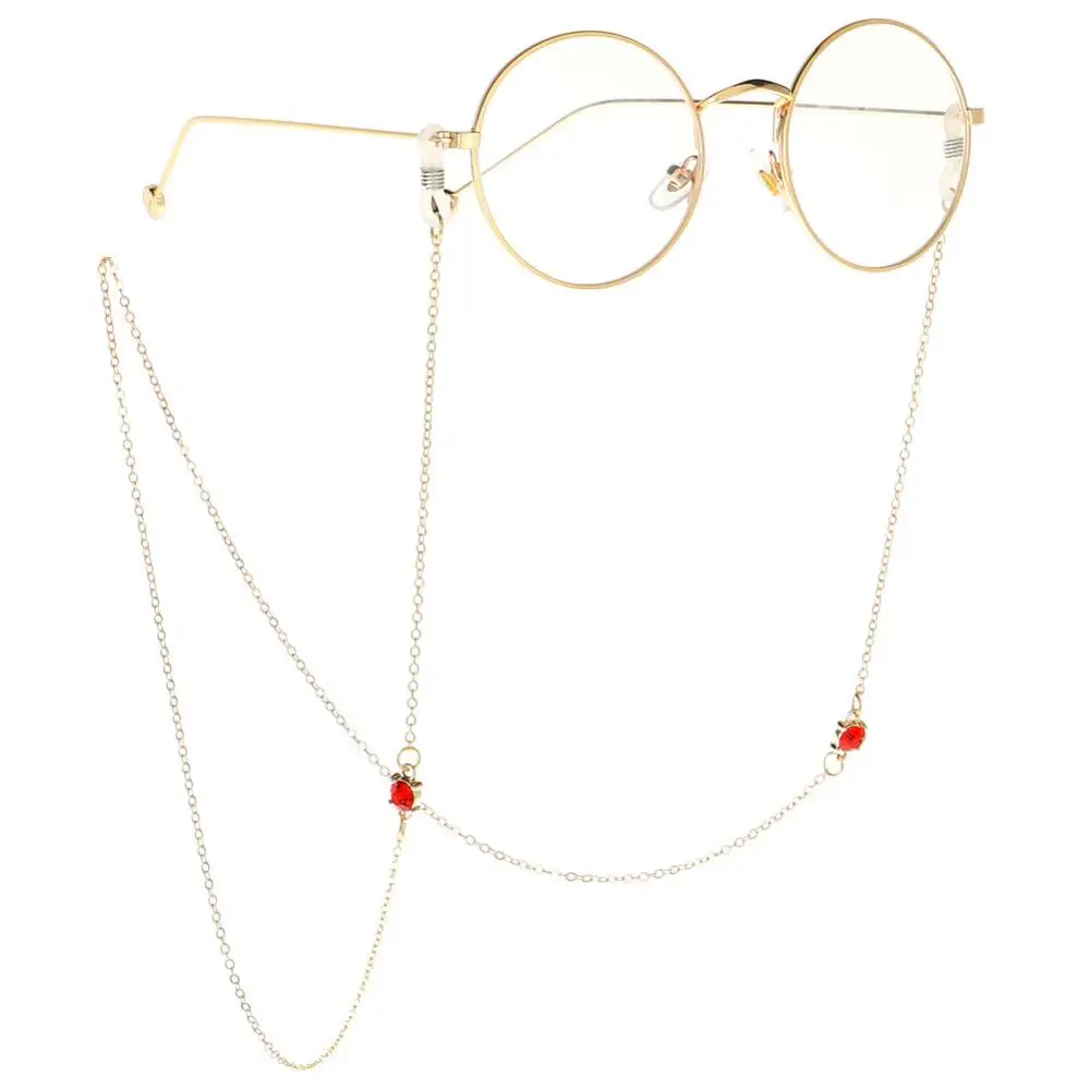 

Fashion Womens Gold Eyeglass Chains Red Crystal Sunglasses Reading Glasses Chain Eyewears Cord Holder Neck Strap Rope