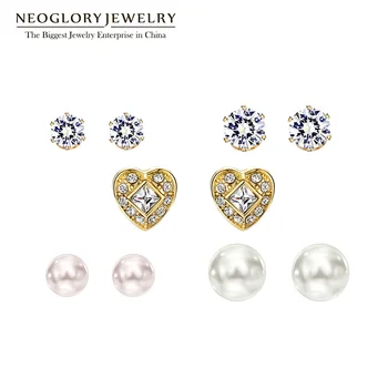 

Neoglory Light Yellow Gold Color Simulated Pearl Fashion Heart Five Pairs Stud Earrings Set For Women Hot Gifts 2020New FA V1