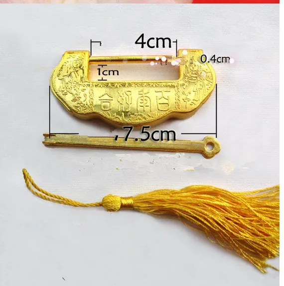 

02 Hardware accessories Chinese lock gold color l antique lock box Chinese lock old cross open padlock Zinc alloy
