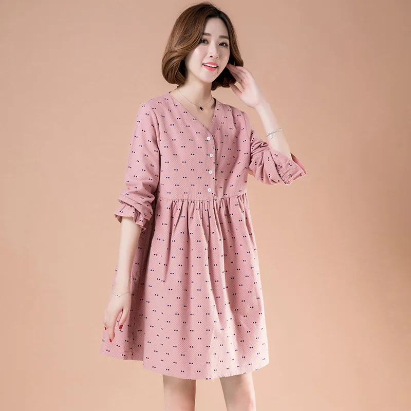 

M-4XL Long Sleeve Floral Maternity Nursing Pregnant Dress V Neck Nurse Dresses for Pregnant Women Mother Feeding Dress Clothes