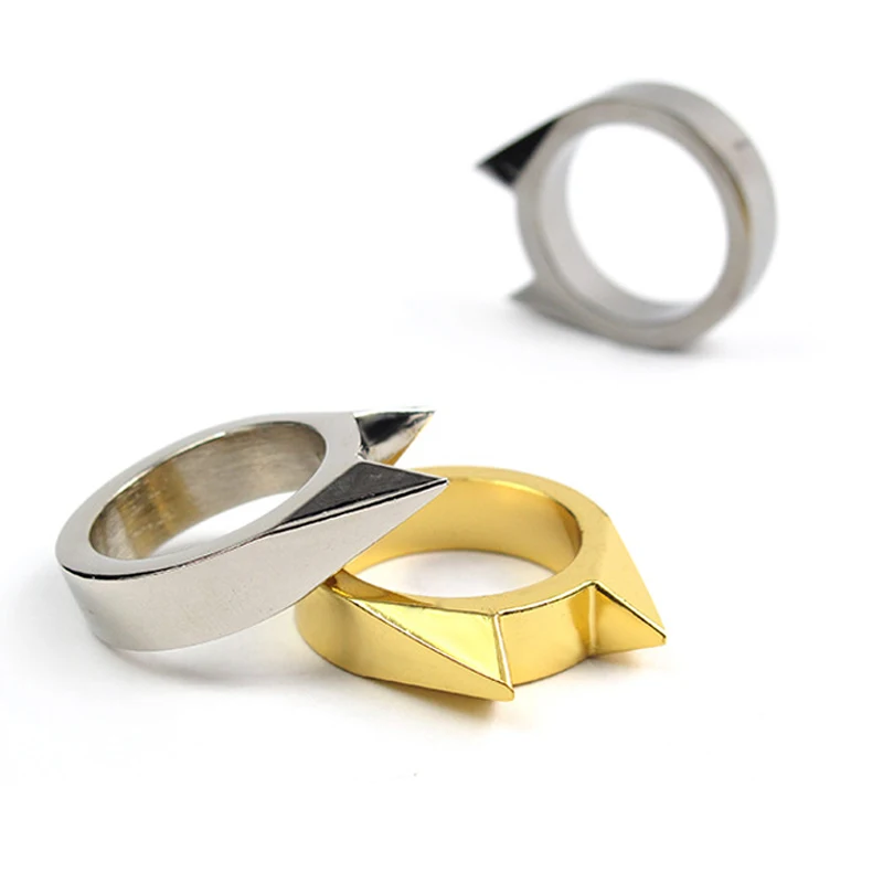 

1Pcs Women Men Safety Survival Ring Tool EDC Self Defence Stainless Steel Ring Finger Defense Ring Tool Silver Gold Black Color
