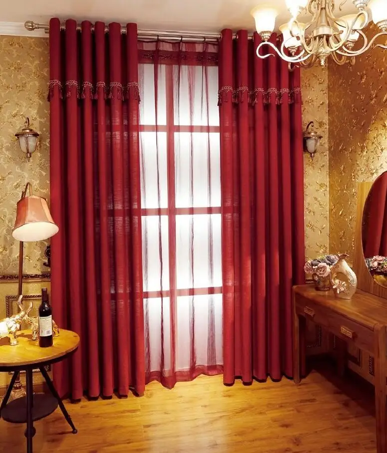 Living Room Bedroom Warm Simple Modern Custom Red Curtains Finished Fabrics Cotton Linen Wedding Cortinas Eco Friendly Rideaux