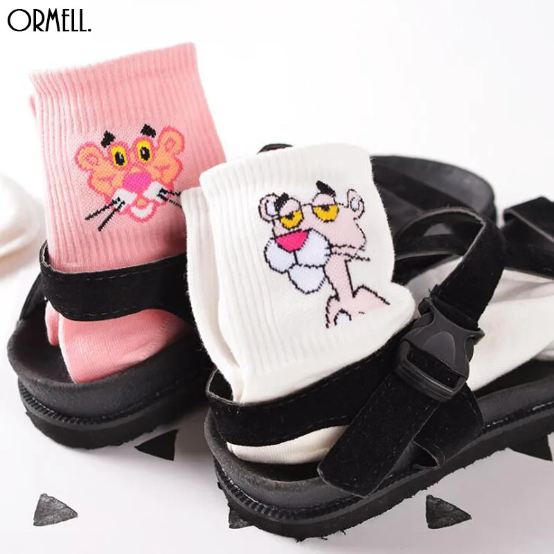 

Fashion Pink Panther Printed Cotton Autumn Winter Socks For Women Cute Cartoon Garfield Socks Female Animal Short Socks