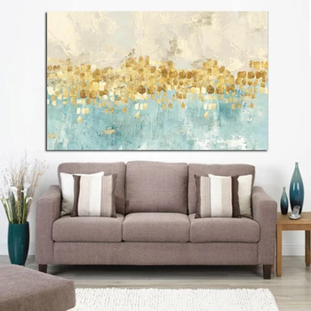

65x160cm Abstract Gold Money Sea Wave Oil Painting on Canvas Cuadros Poster and Print Modern Art Wall Picture for Living Room