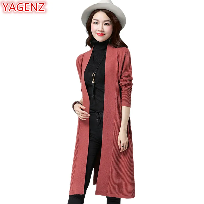 ^Cheap YAGENZ Fashion Womens Cardigan Knitting Sweater Coat Long Section Autumn Winter New Long Sleeve Female V-Neck Cardigans Tops 530