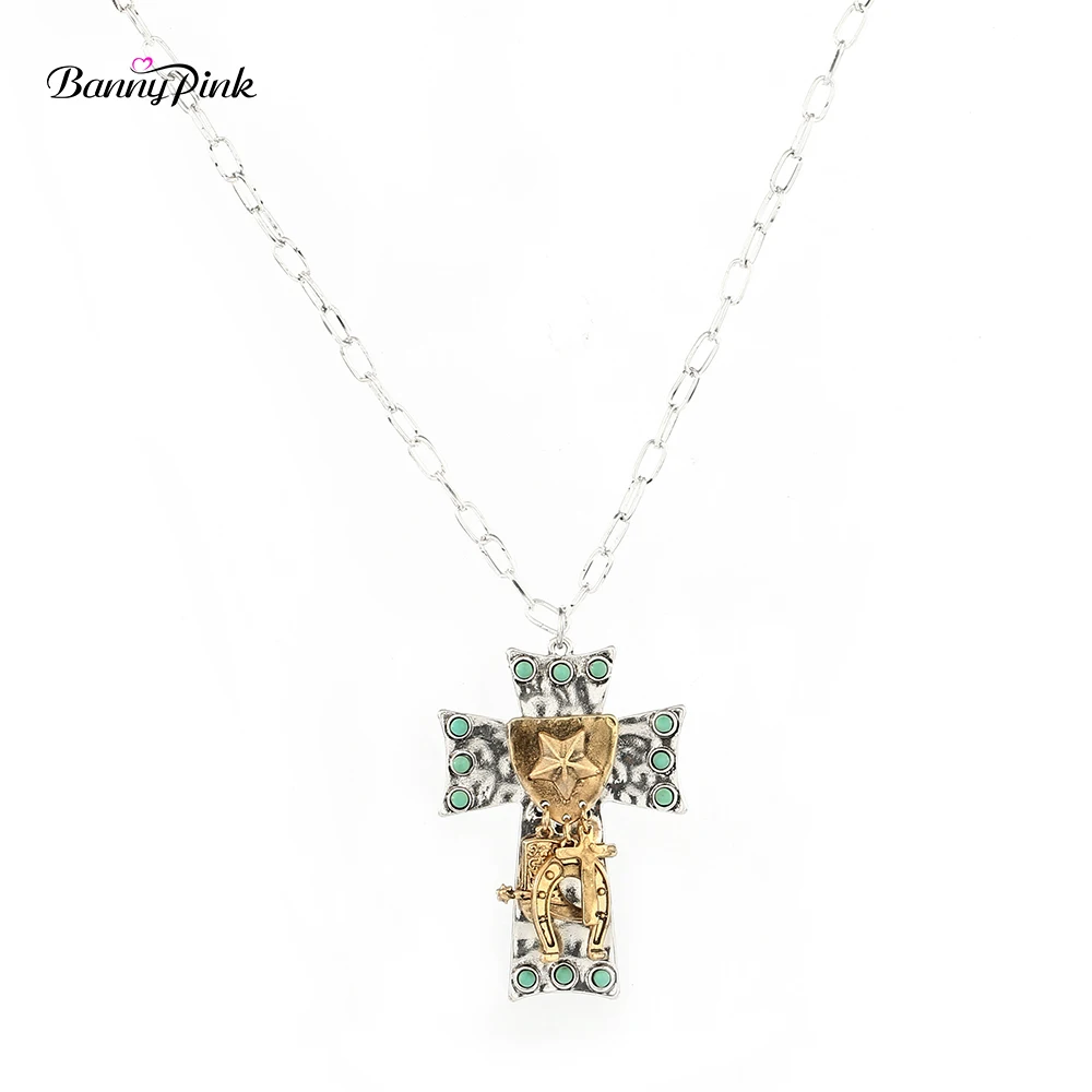 

Banny Pink Religious Beliefs Big Pendant Necklace For Unisex Vintage Cross Charms Dangle Necklace Fashion Jewelry Colliers