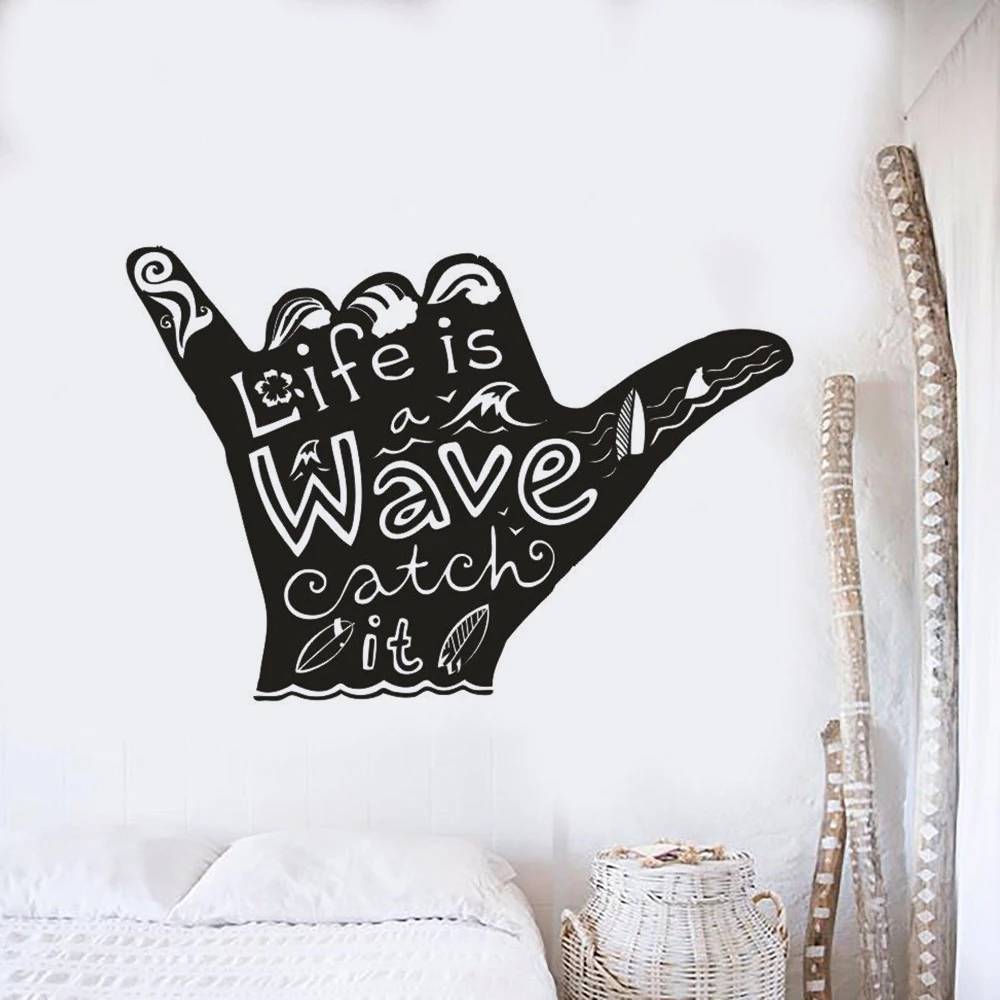 Water-Sports-Vinyl-Wall-Decal-Shaka-Surfing-Wall-Poster-Home-Decor-Surfering-Wave-Quote-Wall-Mural