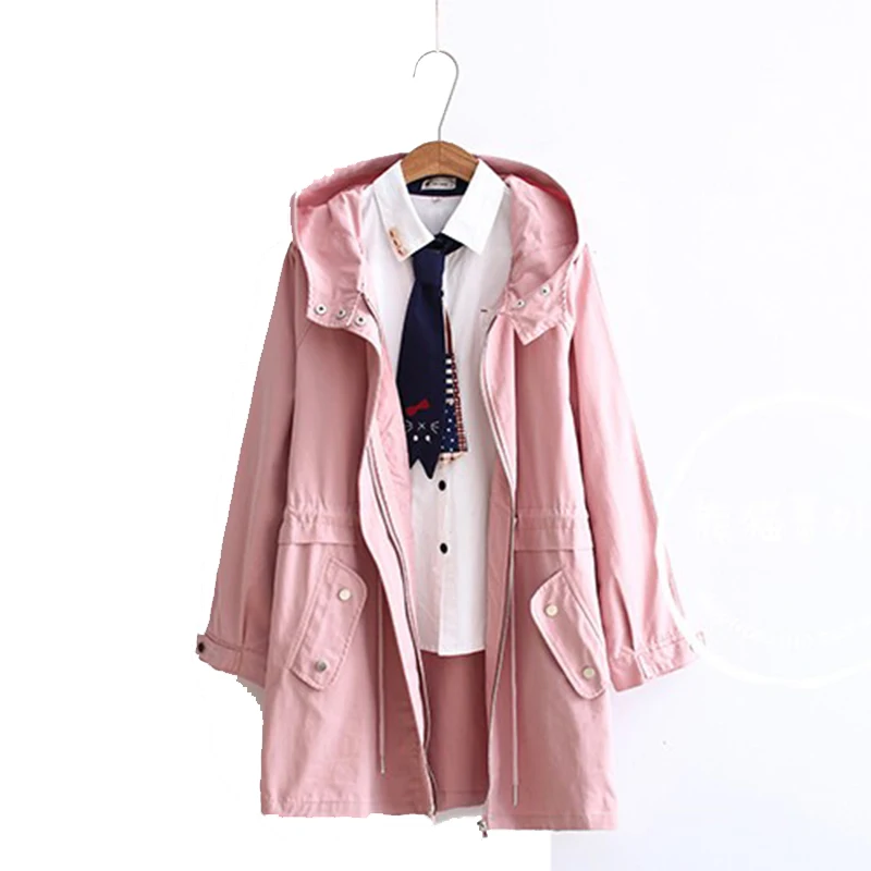 

Summer Hooded Slim bomber Jacket Loose Harajuku BF Female Long Sunscreen Jacket Holes Plus Size drawstring Coat