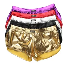 Сексуальные Дизайнерские мужские трусы боксеры лакированный кожаный, с влажным эффектом блестящие трусы крутые трусы шорты блестящие кожаные боксеры для мужчин