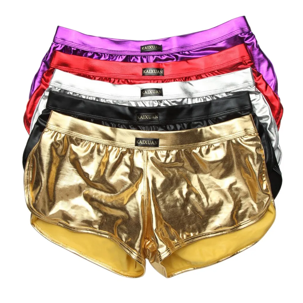 

Sexy Design Mens Underwear Boxer Patent Leather Wetlook Shinny Trunks Cool Underpants Shorts Shiny Leather Boxers for Male
