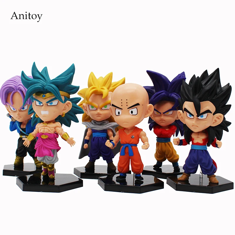 

6 pcs/set Dragon Ball GT Super Saiyan Son Goku Son Gohan Krillin Trunks Broli PVC Figures Collectible Model Toys 11~13cm KT4208