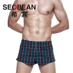 Бесплатная доставка SEOBEAN мужские клетчатые шорты Домашняя Удобная 100% хлопок дышащий Шорты свободные штаны