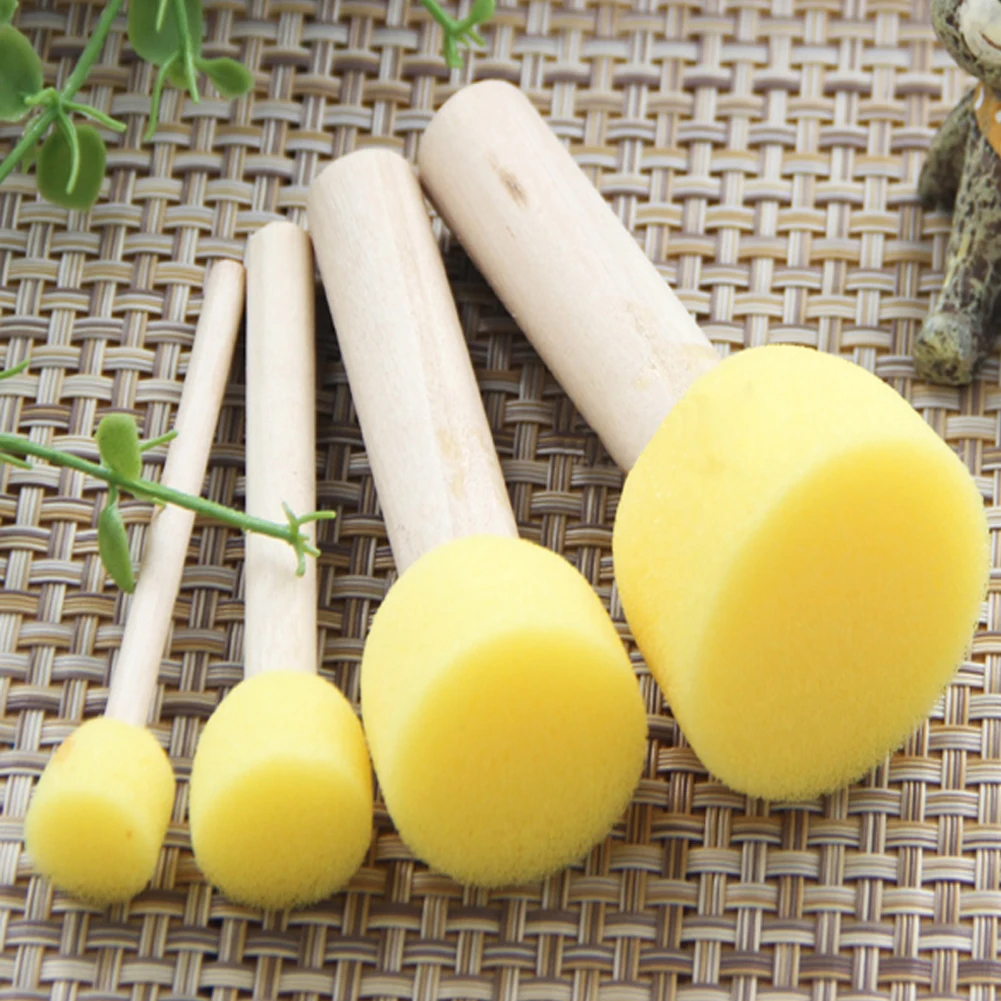 

4pc/lot Graffiti Paint Coloring Pages for Children Wooden Yellow Sponge Doodle Brush DIY Painting Toy Xmas Gift