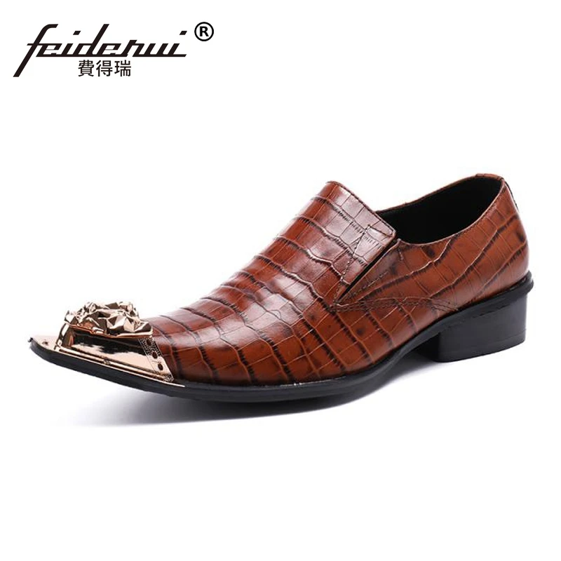 Plus Size Luxury Pointed Toe Slip on Man Wedding Party Loafers Italian Genuine Leather Men's Runway Rocker Shoes For Male SL92