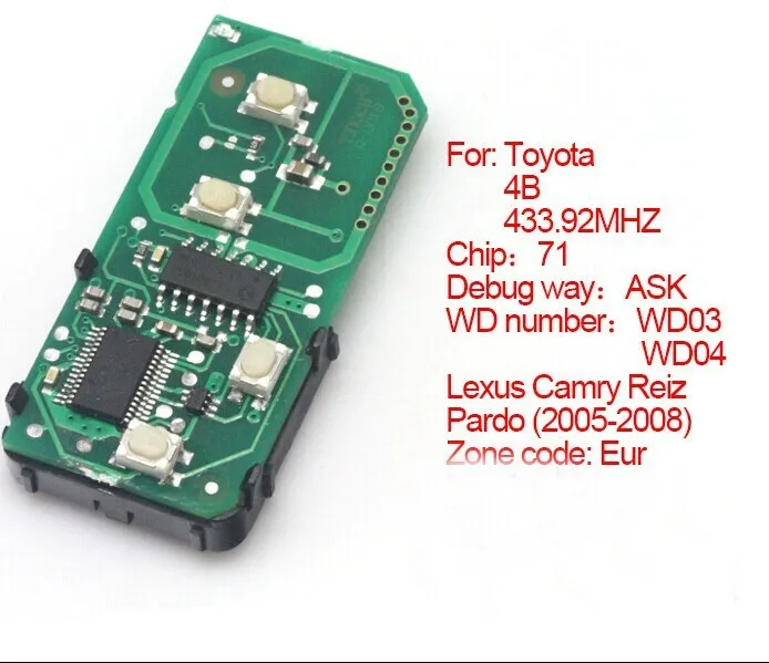 Hkobdii 271451-0140 4 кнопки смарт Удаленная панель 433,92 МГц для Toyota 2005-2008(EUR) Lexus Camry Reiz WD03 WD04 чип 71
