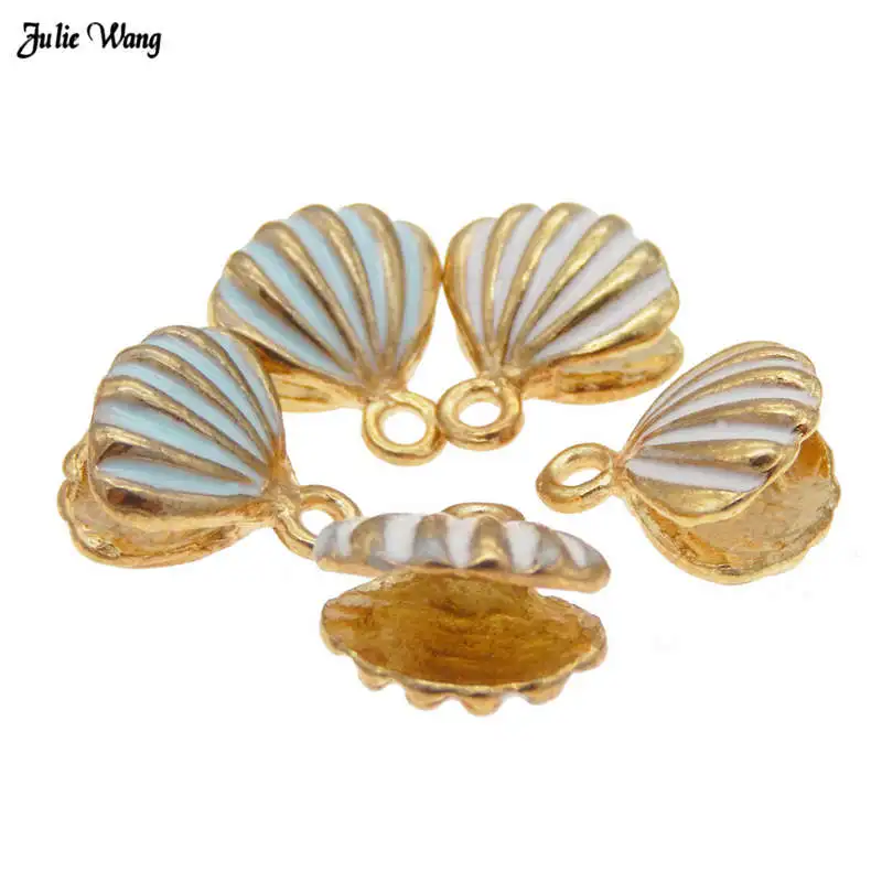 

Julie Wang 8pcs 12pcs Alloy Gold Conch Shell Enamel Charms Necklace Pendant DIY Jewelry Women Bracelet Making Crafts Accessory