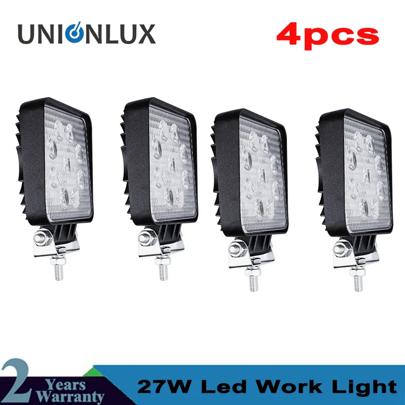 

4pcs 4Inch Square 27W Offroad LED Work Light Spotlight flood Beam Driving Lamp for 4x4 Car 4WD Boat SUV ATV Truck Motorcycle