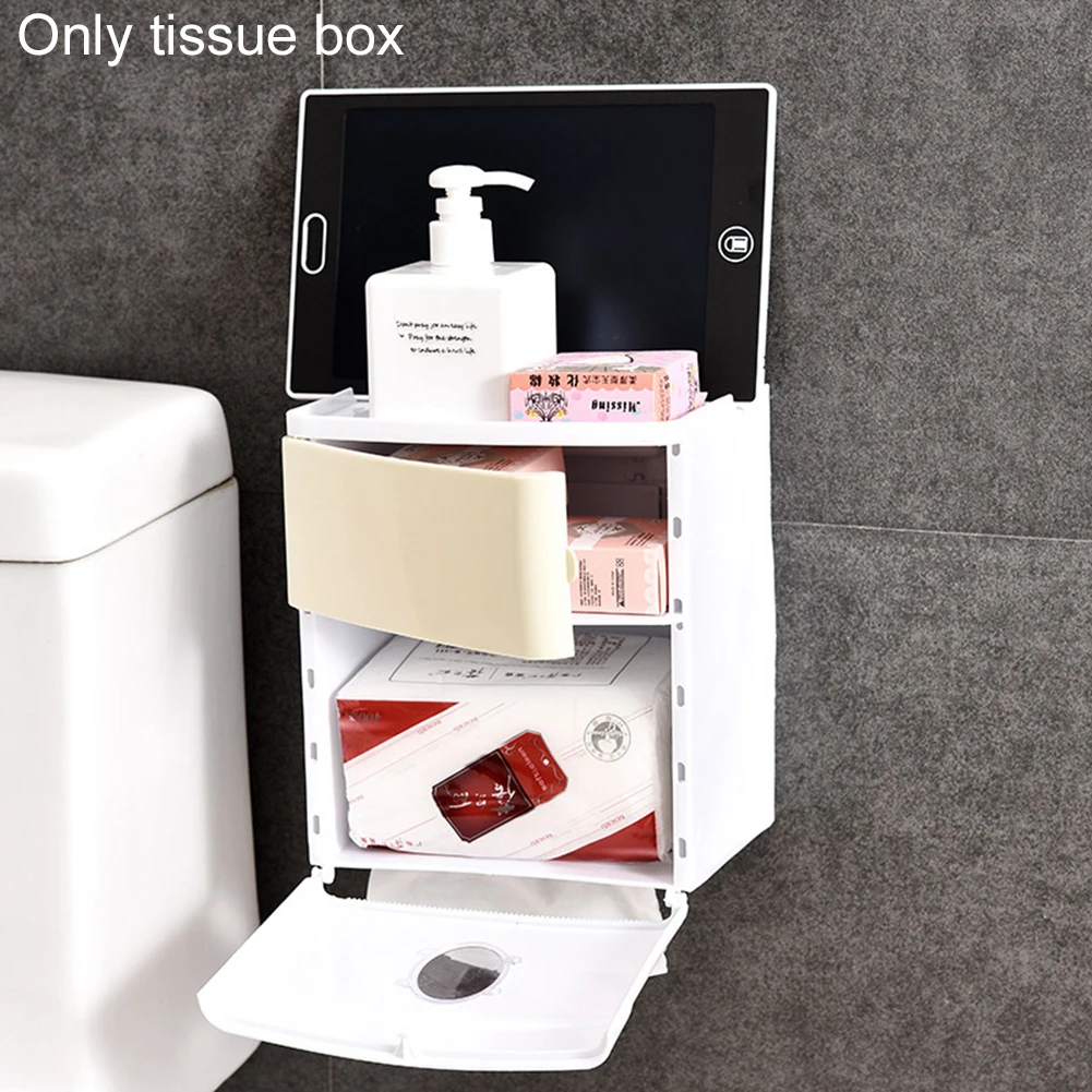 

Self Adhesive Bathroom Case Holder Toilet Paper Storage Tissue Box Bath Double Layer Waterproof Plastic Wall Mounted