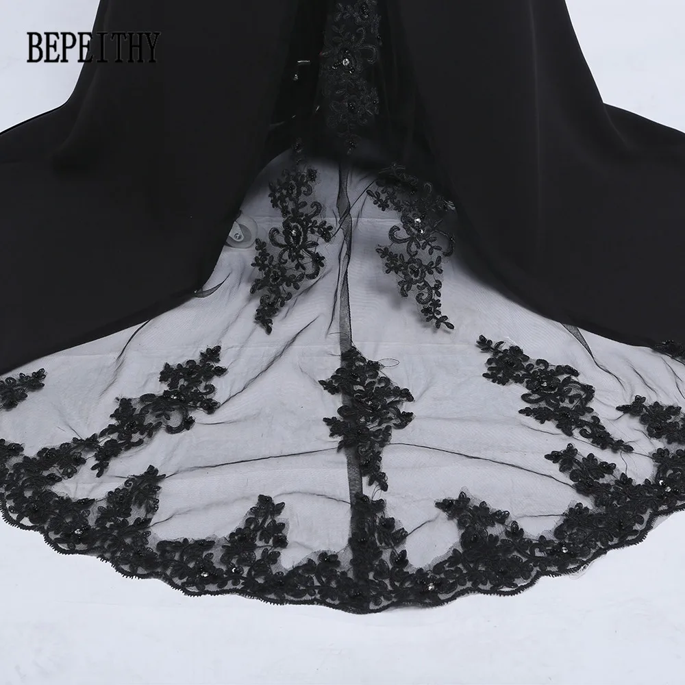 BEPEITHY Vestido Longo Новое поступление Черное длинное платье для выпускного вечера с аппликацией из бисера Русалка с открытыми плечами створки вечерние платья