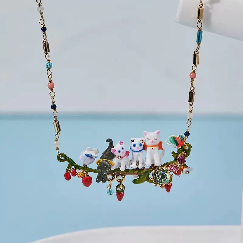 Amybaby кошки Весенний сад коллекция женское ожерелье эмалированная глазурь ювелирные изделия