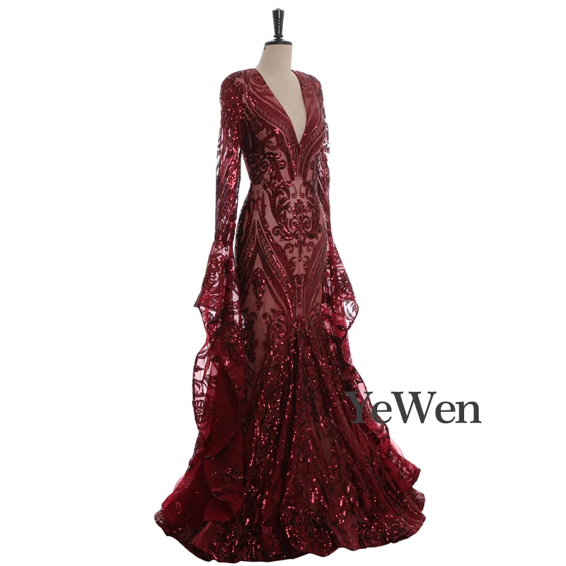 Sexy Elegant Mysterious Noble Evening Dresses Long 2019 Sequined Mermaid Prom Dress Evening Gowns V Burgundy robe de soiree Sexy Elegant Mysterious Noble Evening Dresses Long 2019 Sequined Mermaid Prom Dress Evening Gowns V Burgundy robe de soiree