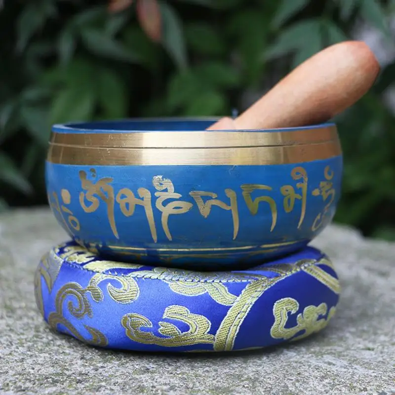 

New Coming Himaliyan Nepal Religious Blue Color Buddhist Tibetan Singing Bowl with Wood Stick and Cushion