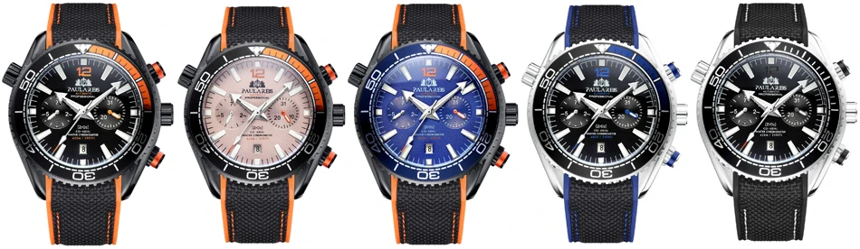 Автоматические механические холщовые резиновые часы James Bond 007 стиль оранжевый синий красный Многофункциональный Дата месяц мужские спортивные часы