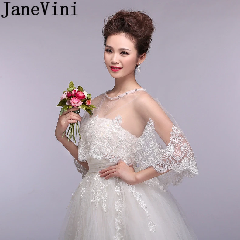 Janevini 結婚式のケープドレス 真珠のレース 新しいコレクション 夏のアクセサリー ウェディング ジャケット ケープ Aliexpress
