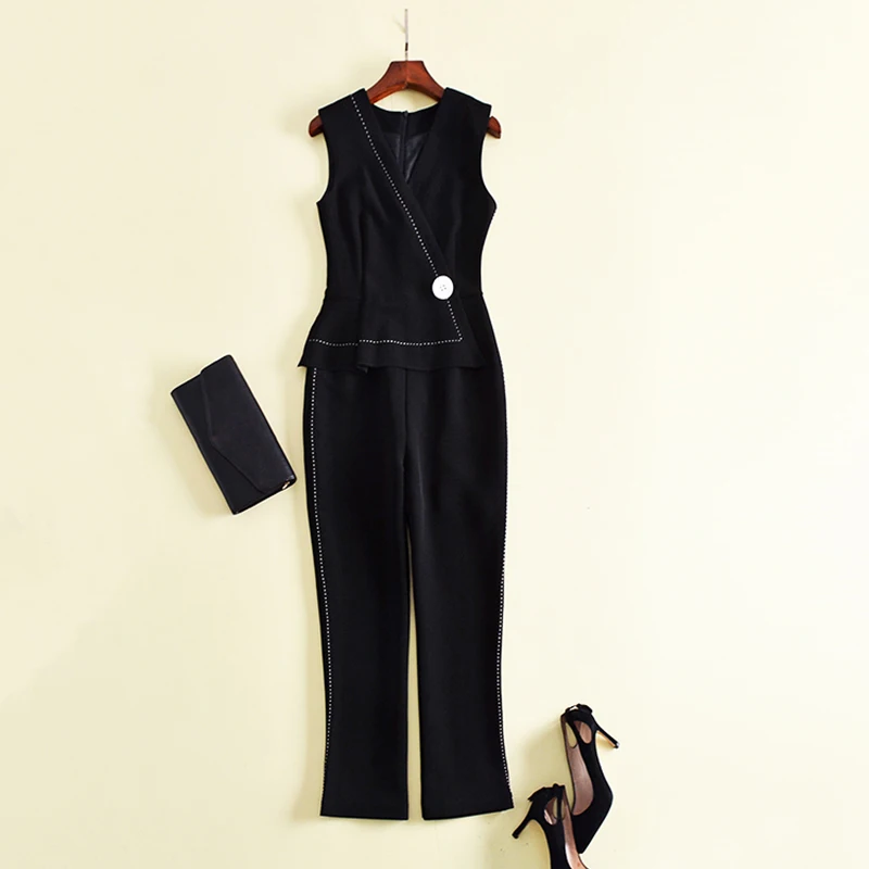 HIGH QUALITY Newest Fashion 2018 Designer Jumpsuit Women's Sleeveless V