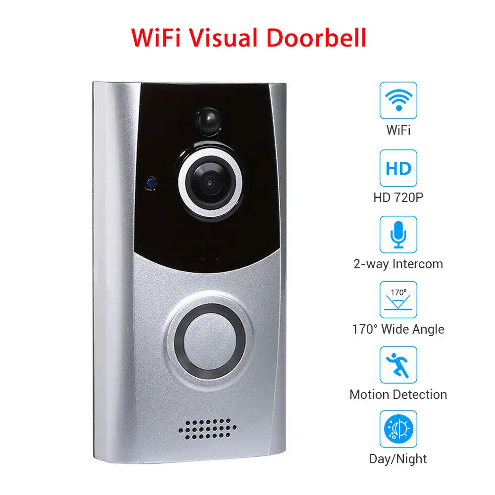 

Wireless WiFi Doorbell With Camera 720P Visual Video Door Ring Home Security Night Vision Secure 166 Degree Motion Detection