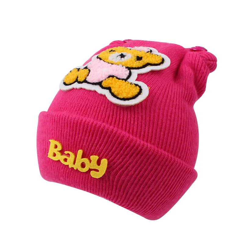 Knitted Newborn Baby Hat Cute Bear Infant Beanie Hat For Newborn Girls Soft Warm Baby Tire Hat Autumn Winter Baby Girls Clothing (6)