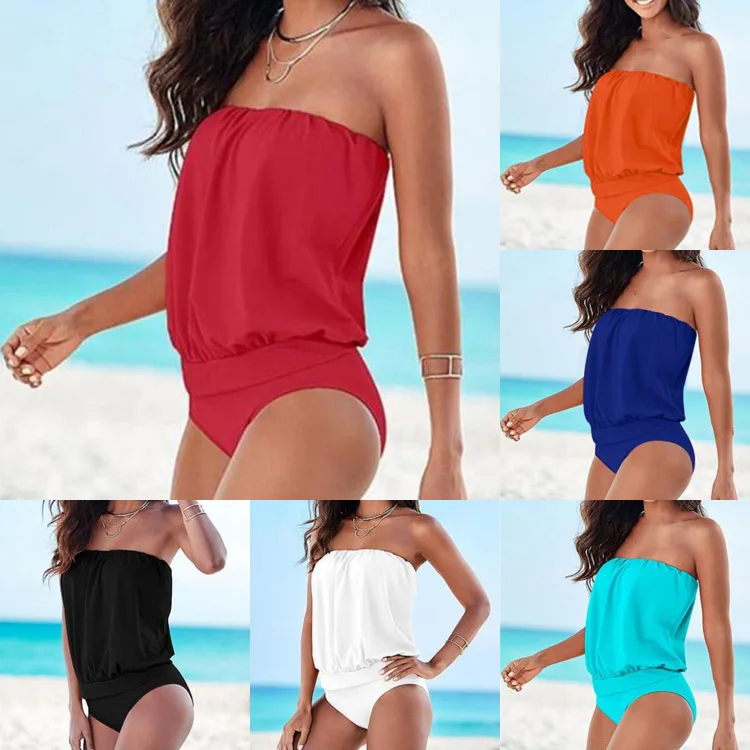 

Multi-color Multi-code Tube Top Strapless Sexy One-piece Swimsuit Beach Wind Jumpsuit