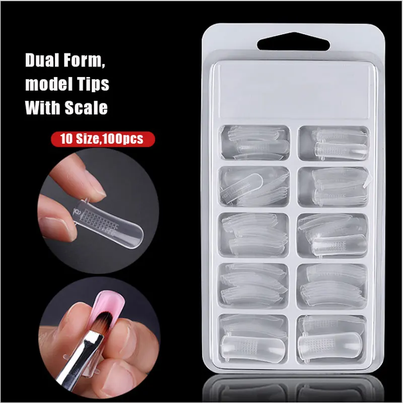 

100pcs/set Dual Nail Form French False Nail Tips Poly Gel System UV GEL Acrylic DIY Nail Decoration Nail Art Mold Tips