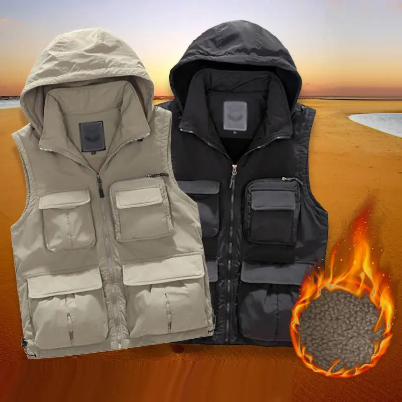 

Men Multi-pocket Keep Warm Vest Male Multifunction Fishing Waistcoat Cargo Coats Quick Dry Outdoor Leisure Photography Vests