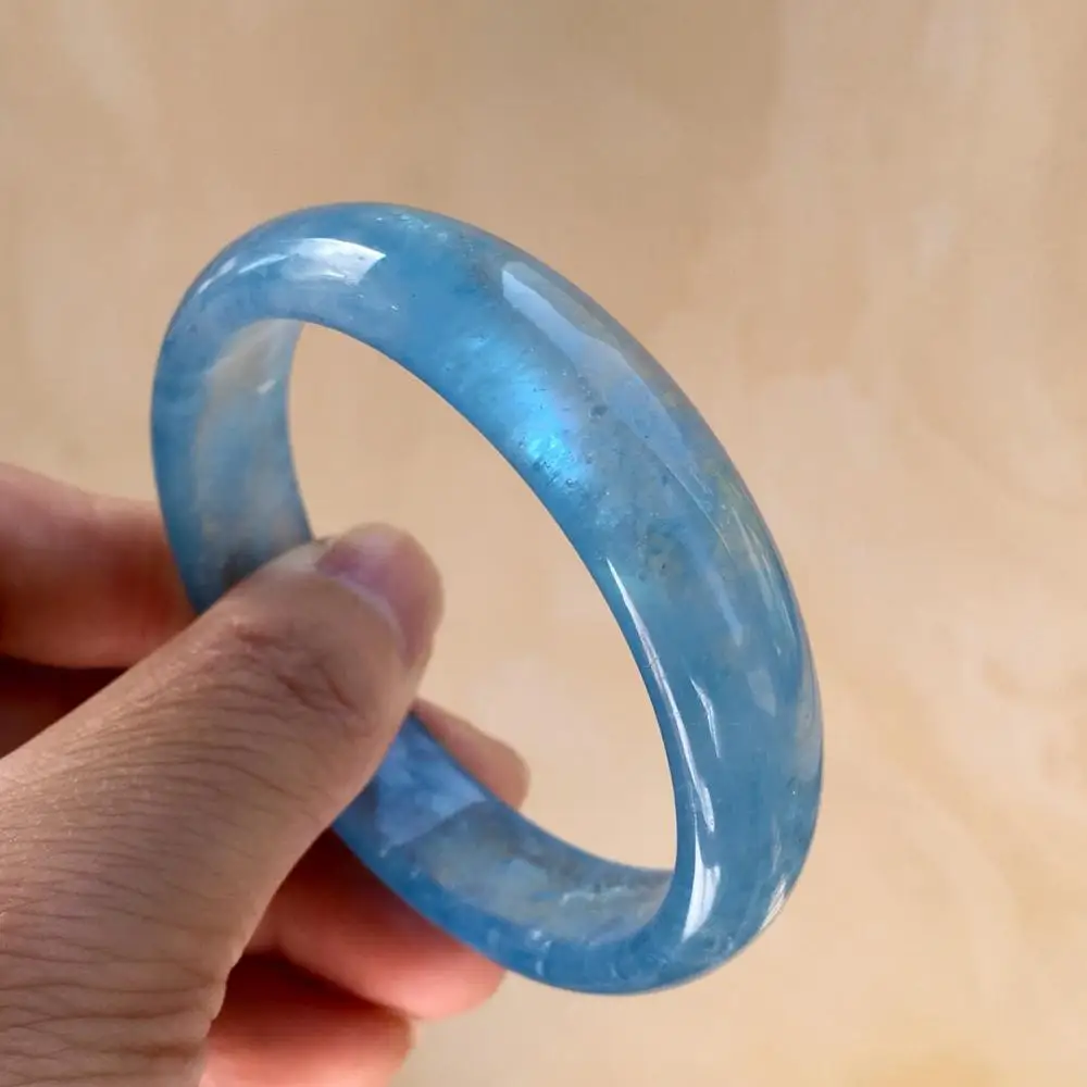

Aquamarine Bangle Fine Jewelry Inner Perimeter 57.5mm 100% Natural Aquamarine Gemstone Female's Bangles for Women's Fine Bangles