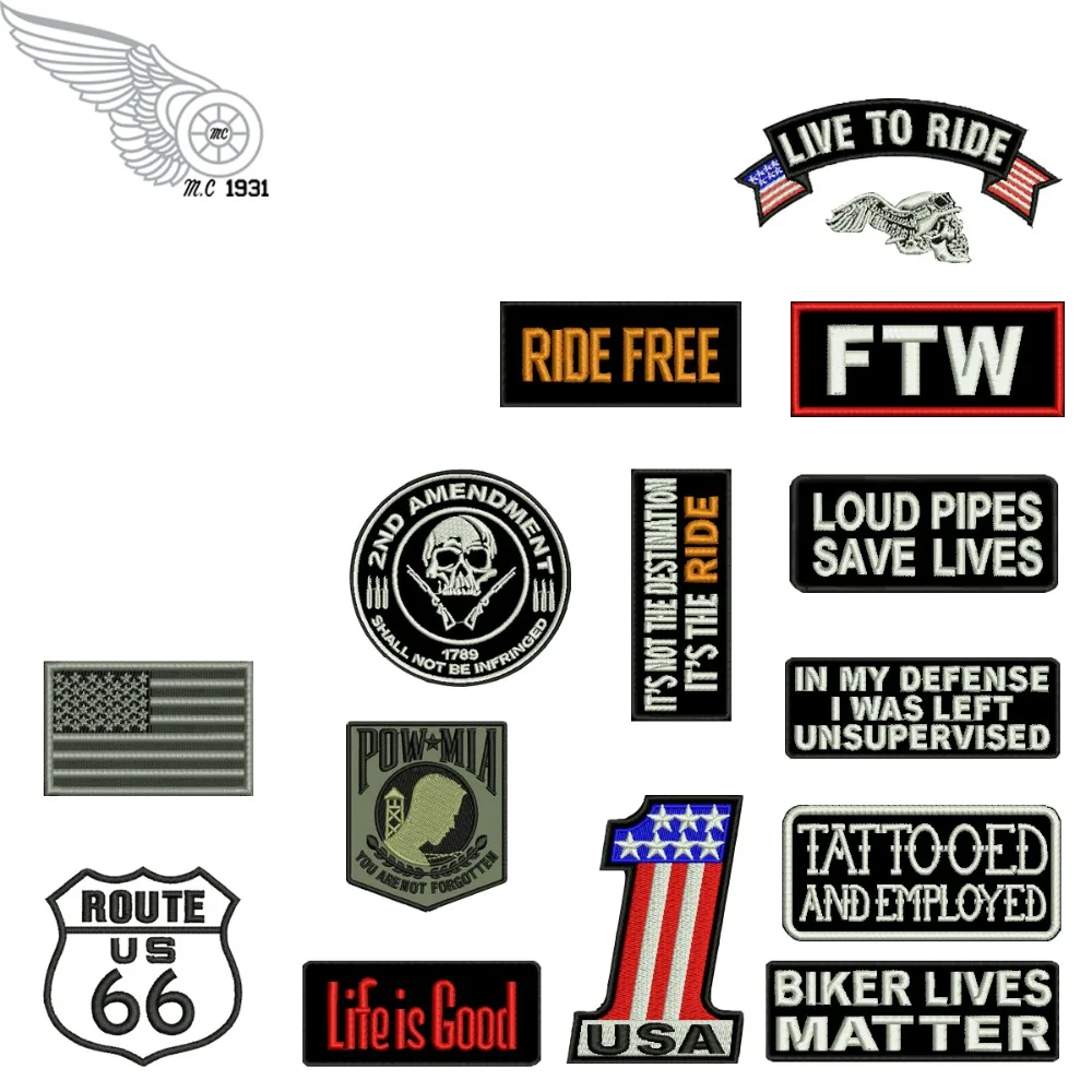 Full Set Hot Sales Cheap Biker Lives Ride Free Patch Iron on embroidery for T-shirt Jacket Clothes Free Shipping DIY Design