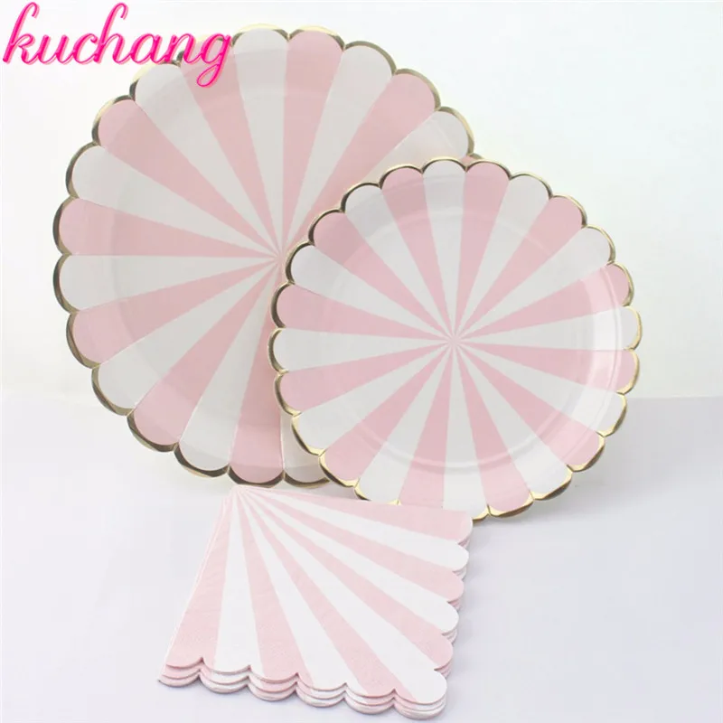 

10pcs 7inch various disposable tableware gold silver dots stripe pink striped paper plate party wedding carnival tableware suppl