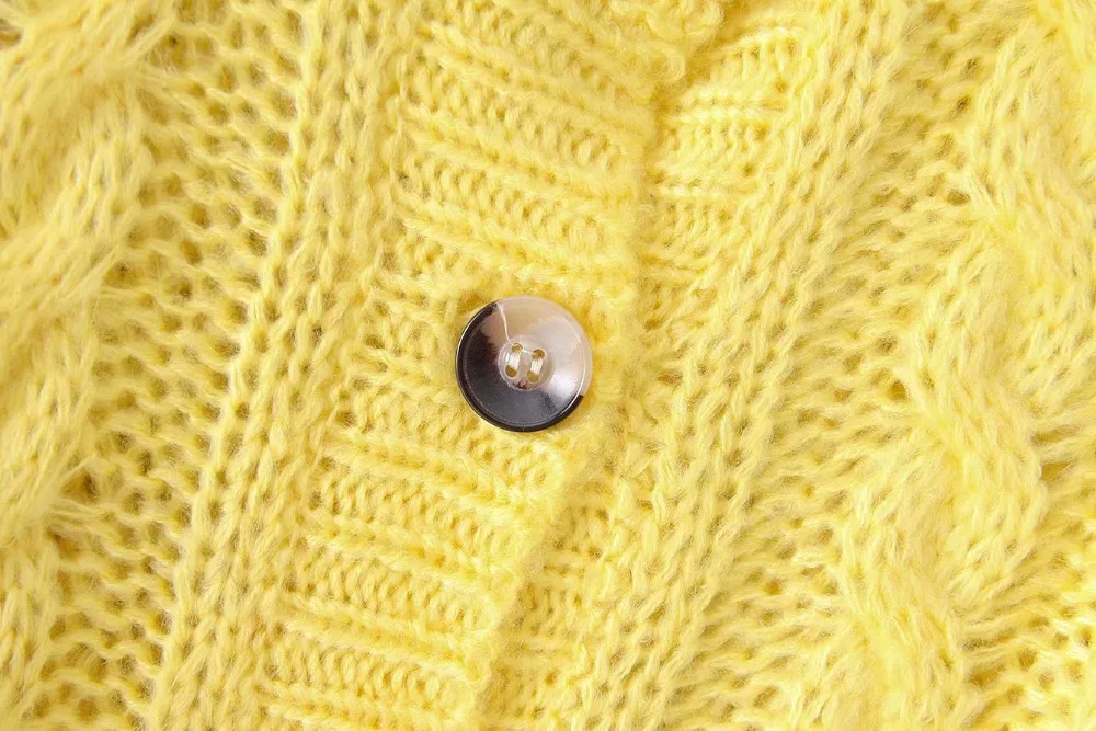 Bazaleas Франция элегантный Jaune женский свитер ретро мягкий винтажный желтый центральные значки теплые Kintted Carfigans Повседневная Прямая