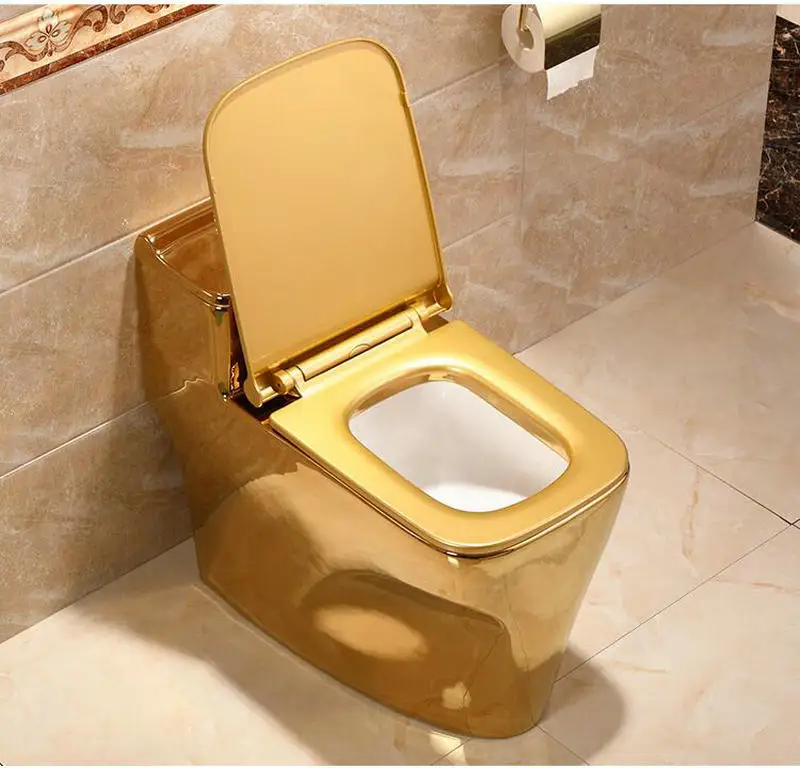 Художественный Гладкий Золотой Цельный унитаз сифон смывание s-ловушка напольный роскошный вилла ванная комната сиденье Туалет