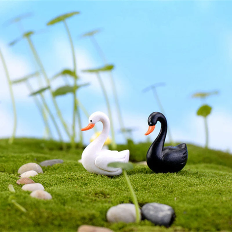 ZOCDOU 2 шт. Лебедь Cisne маленькая статуя черный белый Cygnus домашний сад фигурки