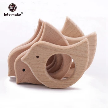 

Let's Make Cartoon Animal Shape Boys and Girls Rattle DIY Accessories 1pc Teething Beech Wood Birds Grasping Toys Baby Teether