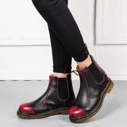Унисекс кожаные сапоги Челси высокие ботильоны Повседневное мужские кожаные ботинки Для женщин Красный весенние туфли из натуральной
