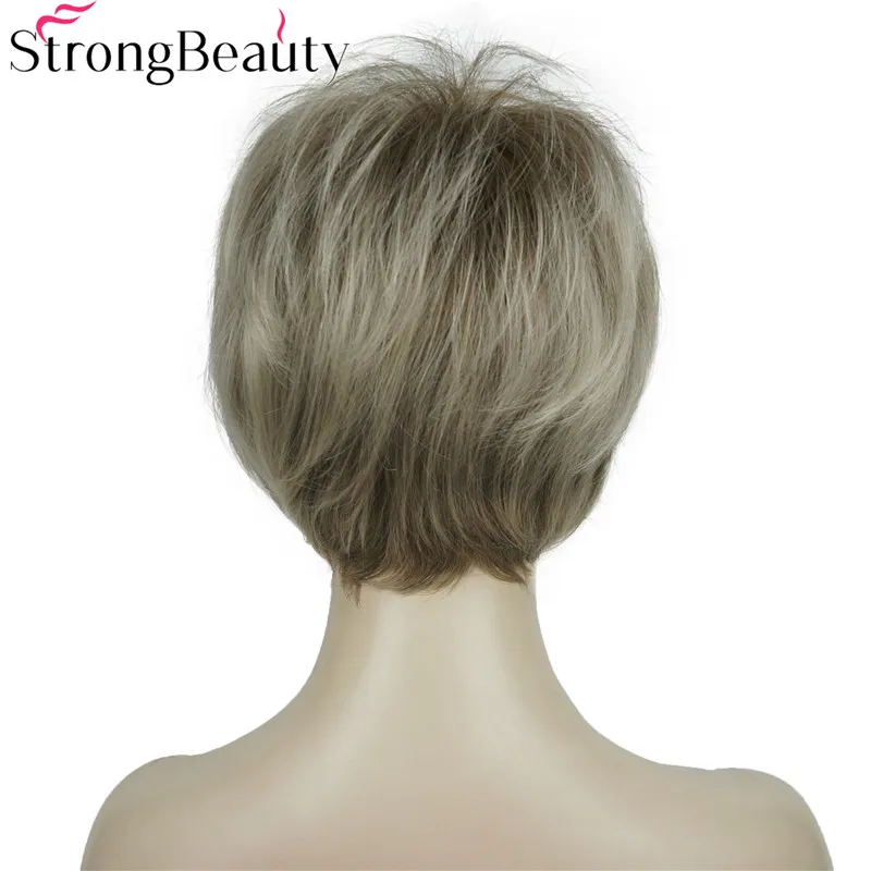 StrongBeauty короткие прямые парики мягкие волосы слоистые Shag Омбре блонд/красный полный синтетический парик