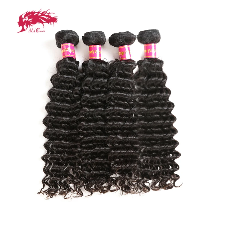

Ali Queen Hair Products 4Pcs 10A Brazilian Deep Wave Hair Bundles 100% Human Hair Weave Free Shipping Virgin Hair Natural Color