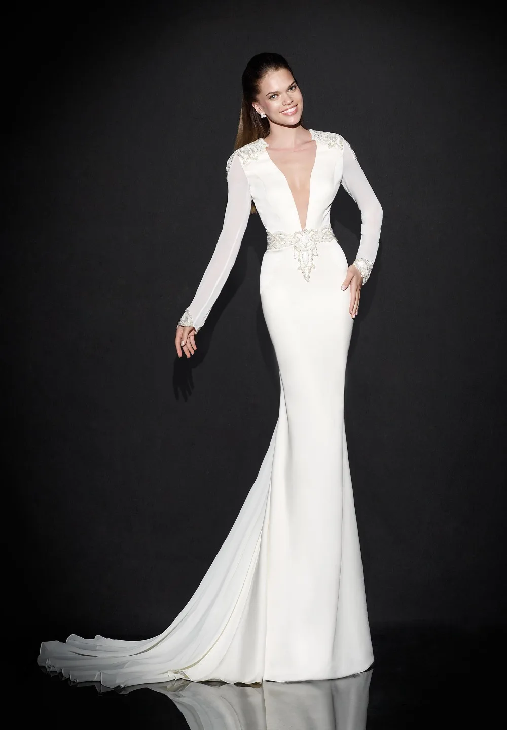 white long sleeve evening gown
