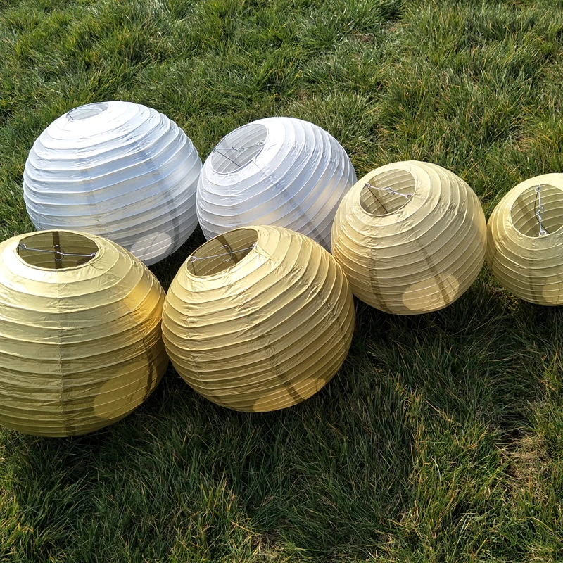 

10pcs 6"-16" Gold and Silver Paper Lampion Decorative Ball, Chinese Paper Lantern for Festival Wedding Party Decoration