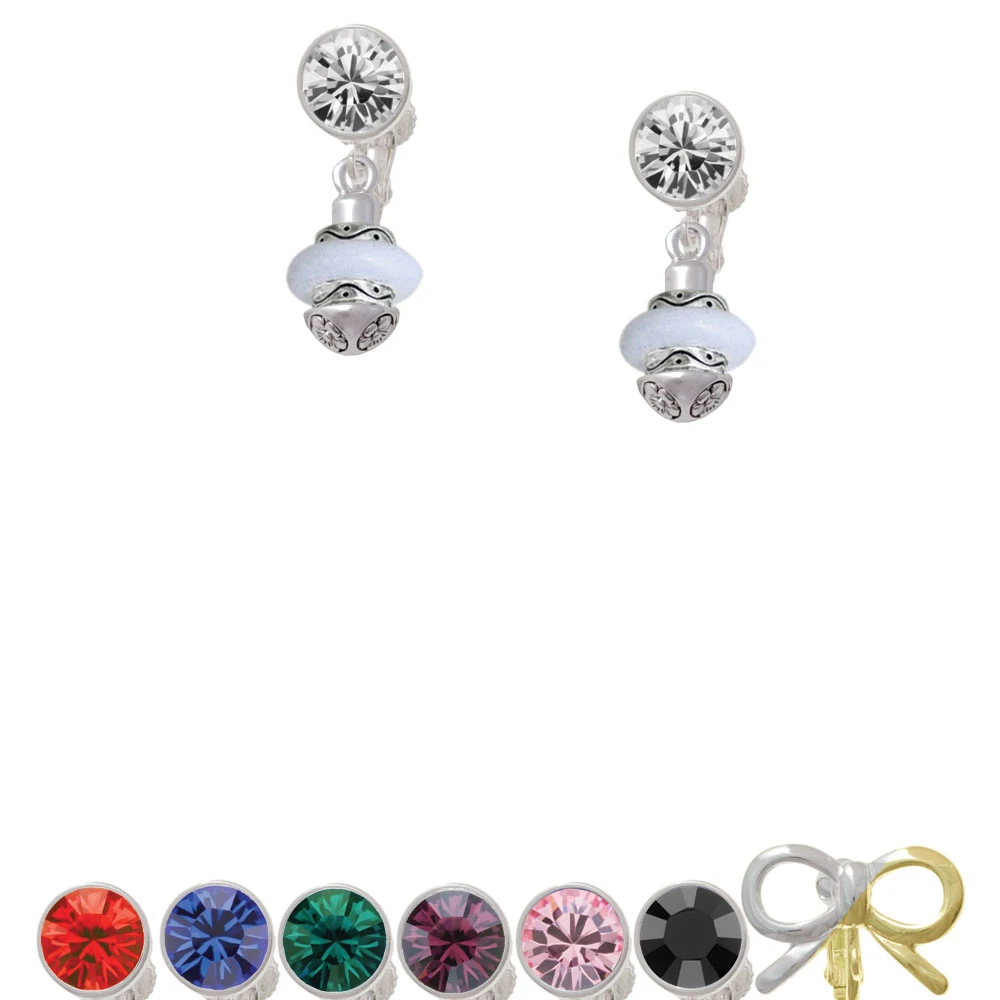 White Center Spinner Crystal Clip On Earrings
